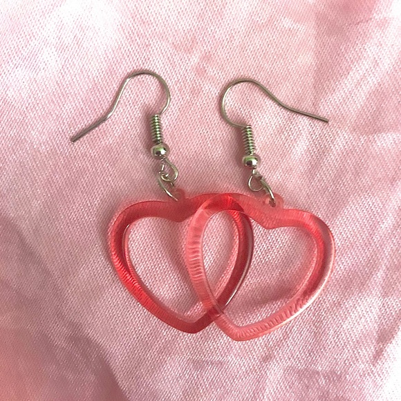 Clear Pink Heart Earrings - Picture 1 of 2